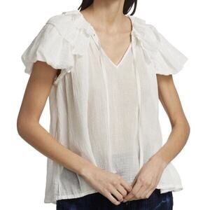 Raquel Allegra NWOT Women's Lotus Gauze Ruffle Collar Cotton Blouse White M